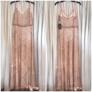ADRIANNA PAPELL Spaghetti Strap Long  Beaded Blouson Gown Dress NWT Sz 6 (Bx 23)